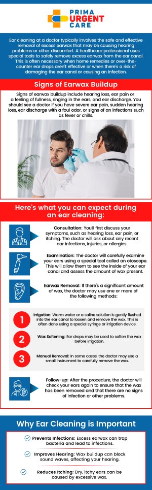 Ear wax removal is a simple procedure to clear excess wax buildup that can cause discomfort or affect hearing. The cost of ear wax removal without insurance typically ranges from $75 to $175. The cost of ear wax removal without insurance can vary depending on the provider and location. At Prima Urgent Care, we offer affordable ear wax removal services to help alleviate discomfort caused by buildup. Our experienced healthcare professionals use safe, effective techniques to remove ear wax and restore hearing. For more information, contact us today or book an appointment online. We are conveniently located at 3903 Fair Ridge Dr Suite Q, Fairfax, VA 22033. Ear wax removal is a simple procedure to clear excess wax buildup that can cause discomfort or affect hearing. The cost of ear wax removal without insurance typically ranges from $75 to $175. The cost of ear wax removal without insurance can vary depending on the provider and location. At Prima Urgent Care, we offer affordable ear wax removal services to help alleviate discomfort caused by buildup. Our experienced healthcare professionals use safe, effective techniques to remove ear wax and restore hearing. For more information, contact us today or book an appointment online. We are conveniently located at 3903 Fair Ridge Dr Suite Q, Fairfax, VA 22033.